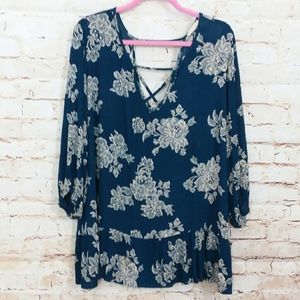 ODDY | Blue & Beige Floral Peplum top